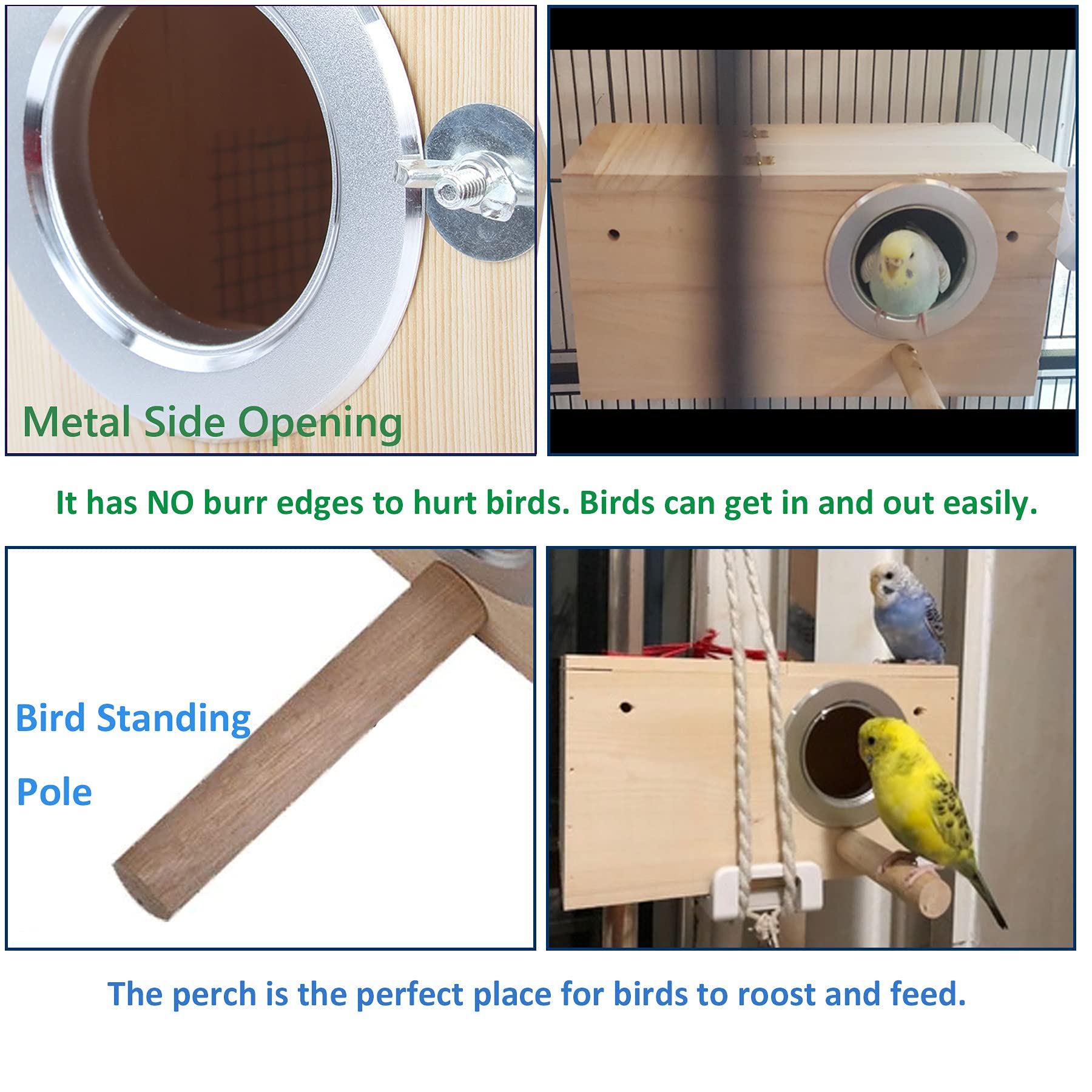 Jslzf Bird Nest, Parakeet Nest Box, Bird Breeding Box With Perch, Wood Budgie Nest Box For Bird, Parrot, Lovebirds, Parrotlet, F